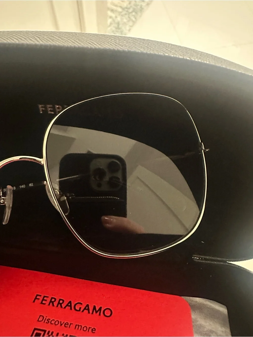 Salvatore Ferragamo Aviator Sunglasses New in Case Polished silver frame/blk len